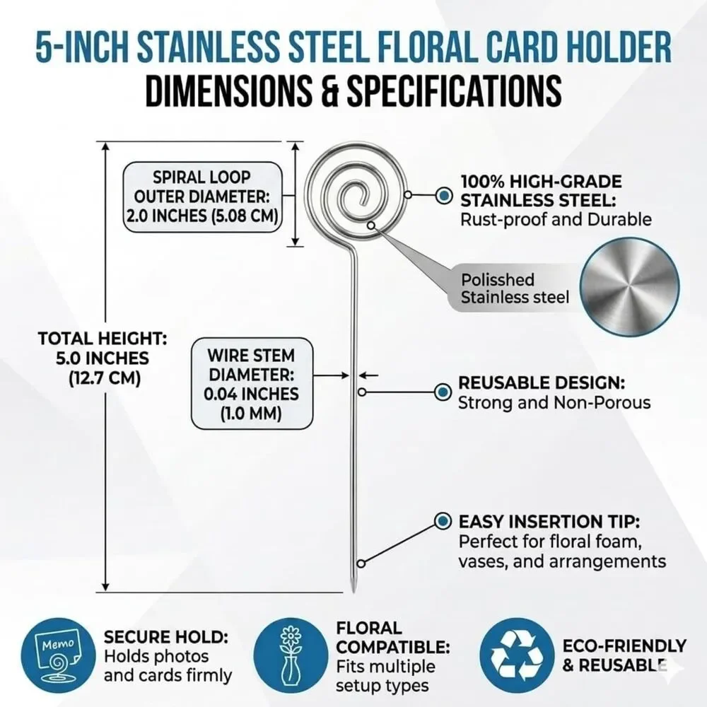 HOHIYA 50 Pack Metal Floral Card Holder Picks 5